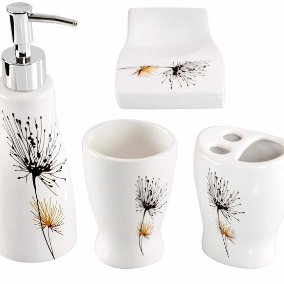 4PC Bathroom Accessory Set - Soap Dish, Dispenser, Tumbler, Toothbrush Holder - Picture 1 of 3